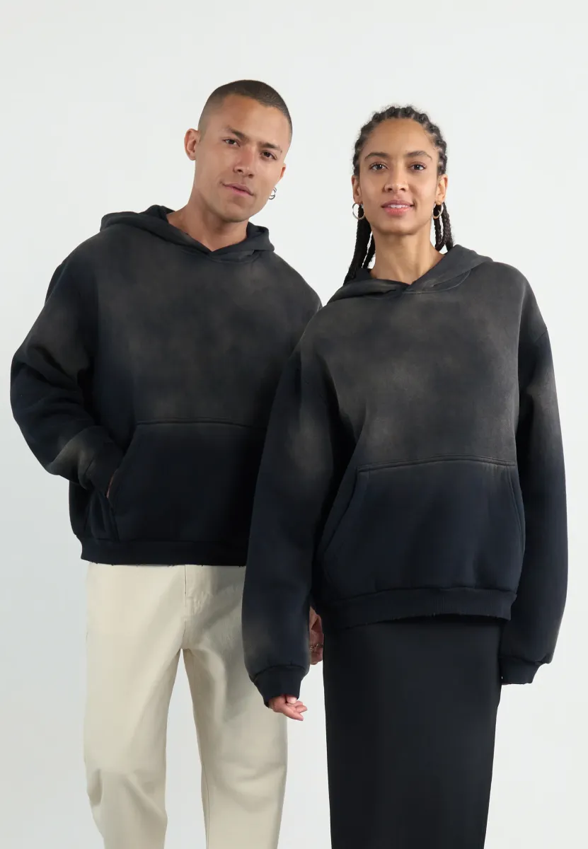 SUN FADED SHERPA LINED HOODIE UNISEX - Sweatshirt - black