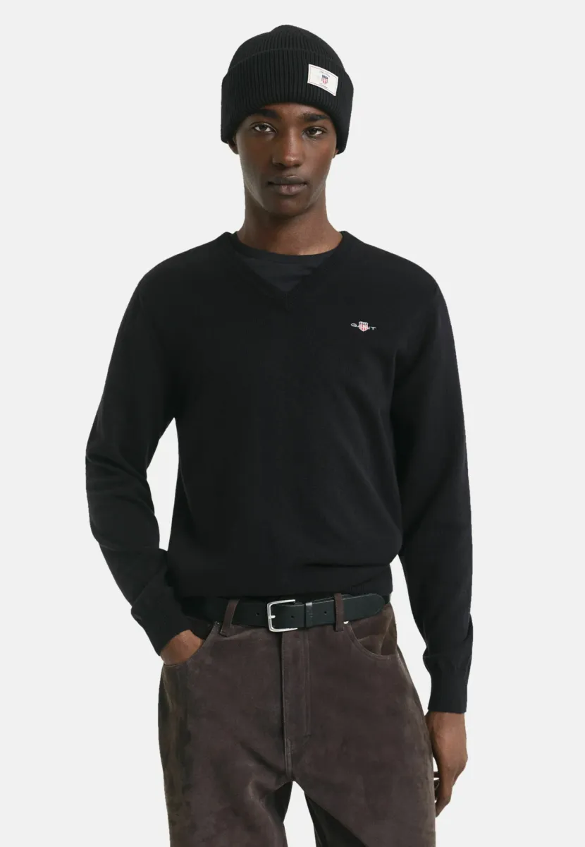 SUPERFINE V-NECK - Strickpullover - black