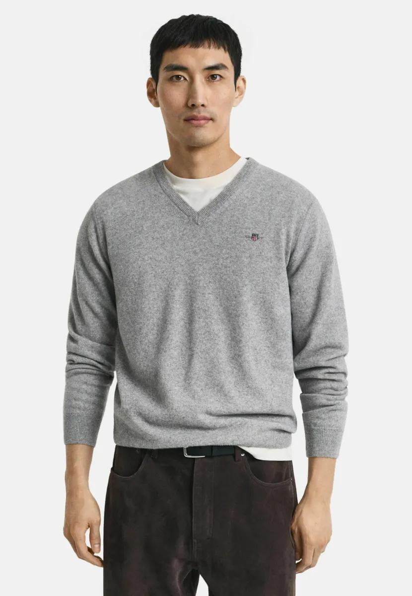 SUPERFINE V-NECK - Strickpullover - grey melange