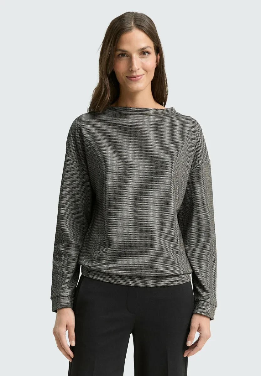 Sweatshirt - black beige wave structure