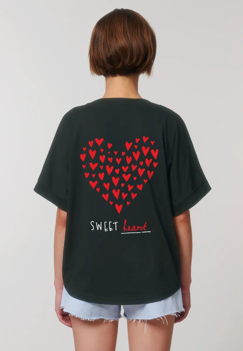 SWEETHEART BACK PRINT ROLLUP TEE OVERSIZED - T-Shirt print - black