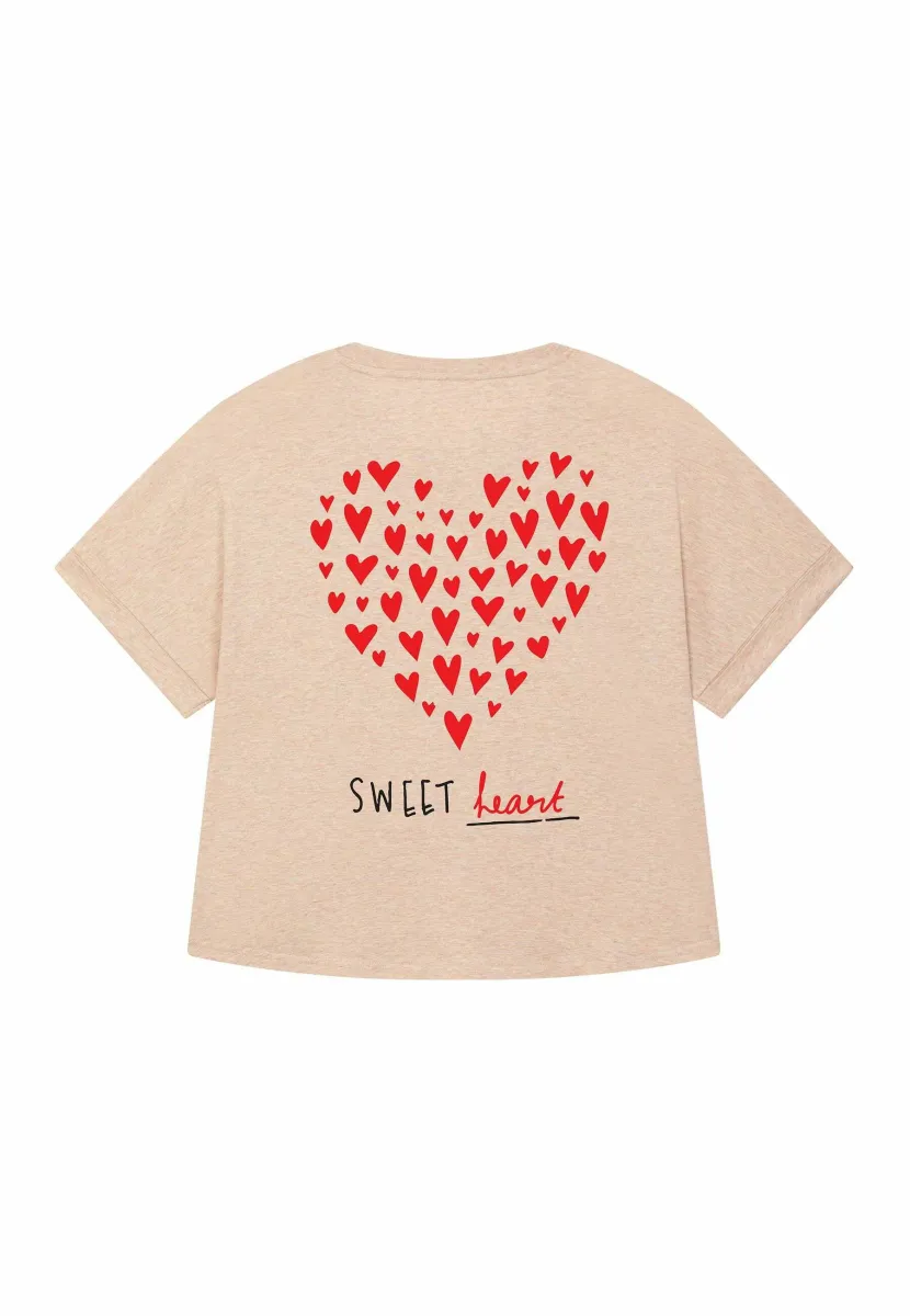 SWEETHEART BACK PRINT ROLLUP TEE OVERSIZED - T-Shirt print - mottled beige
