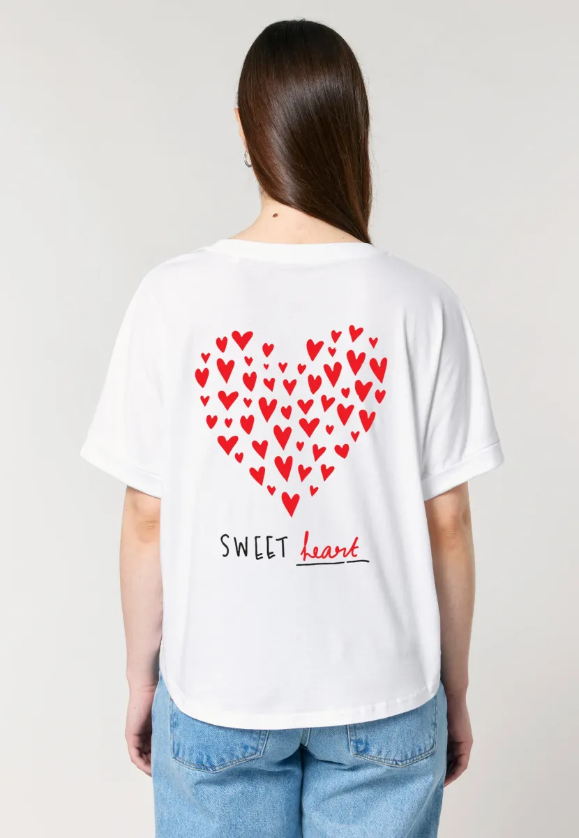SWEETHEART BACK PRINT ROLLUP TEE OVERSIZED - T-Shirt print - white