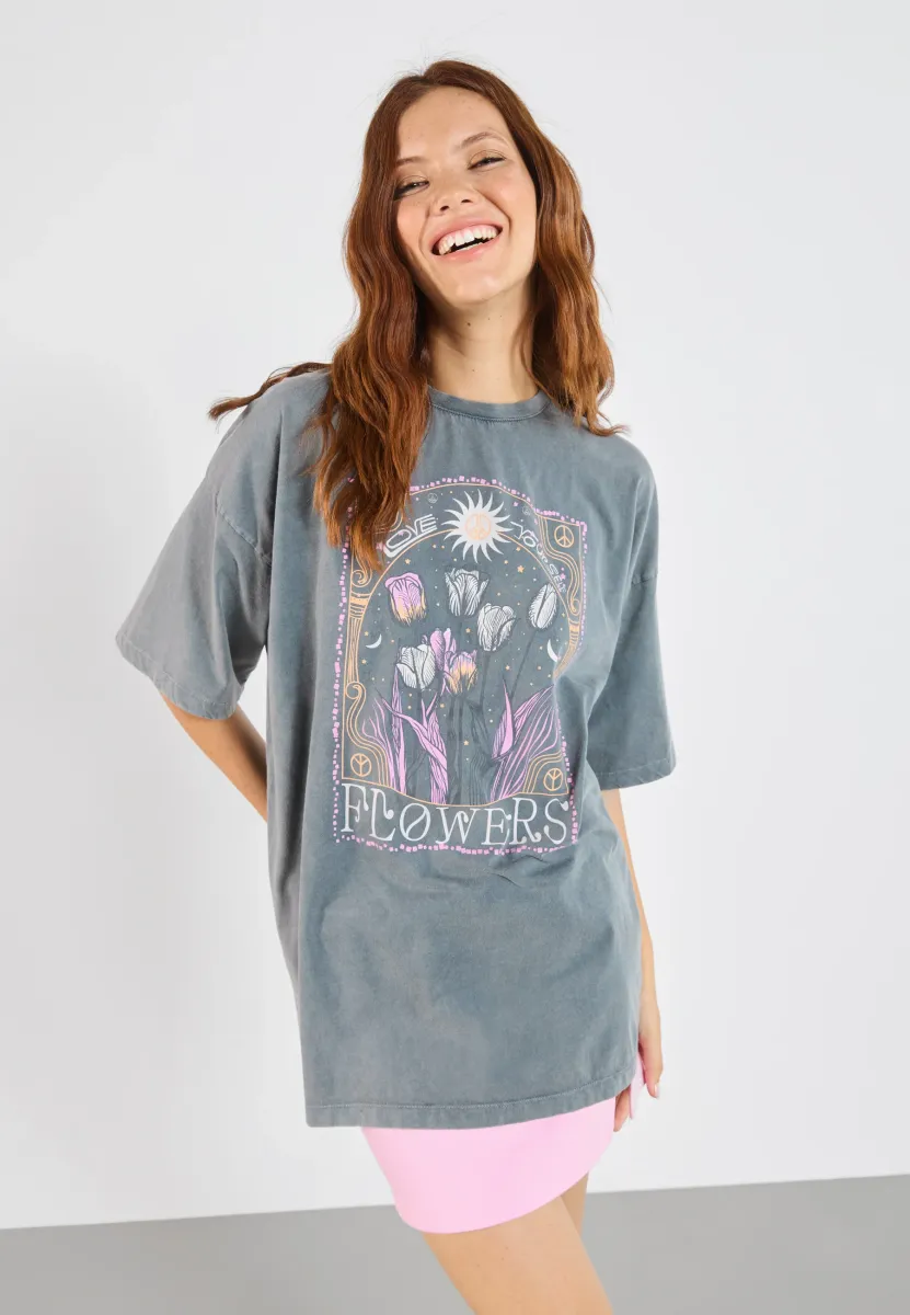 T-Shirt print - black wash