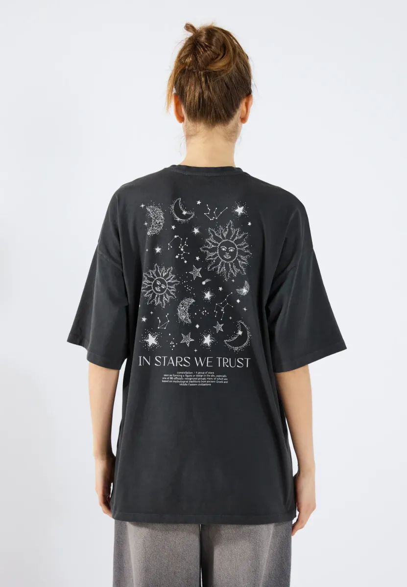 T-Shirt print - black/moon wash