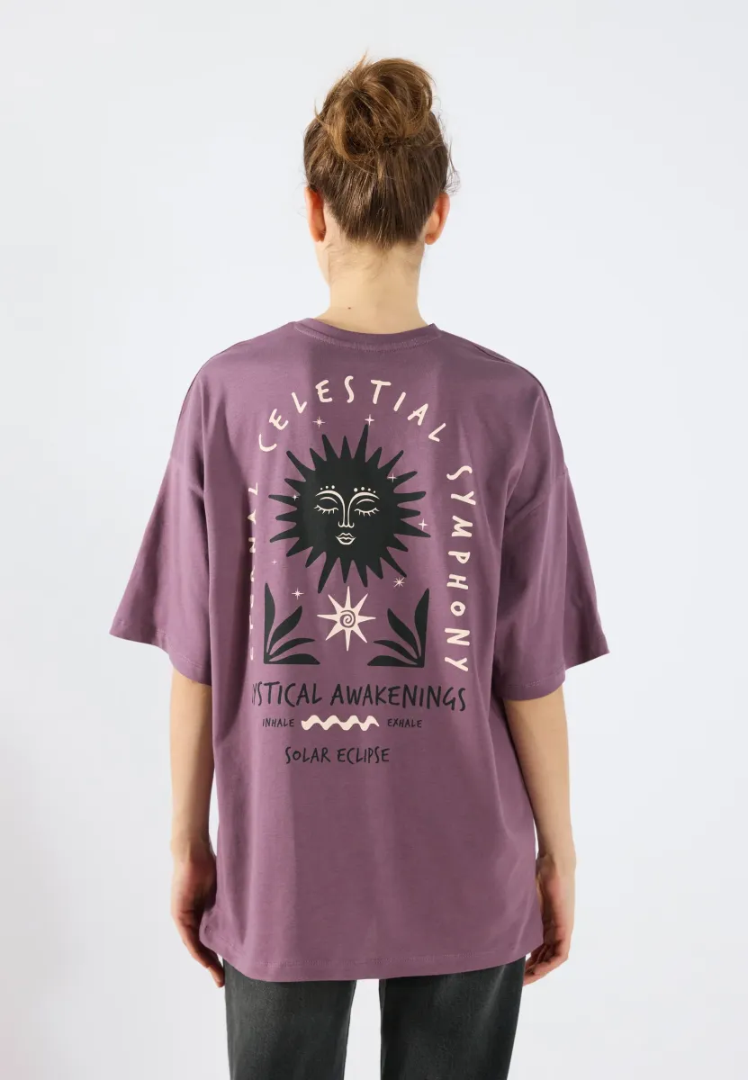 T-Shirt print - black/plum