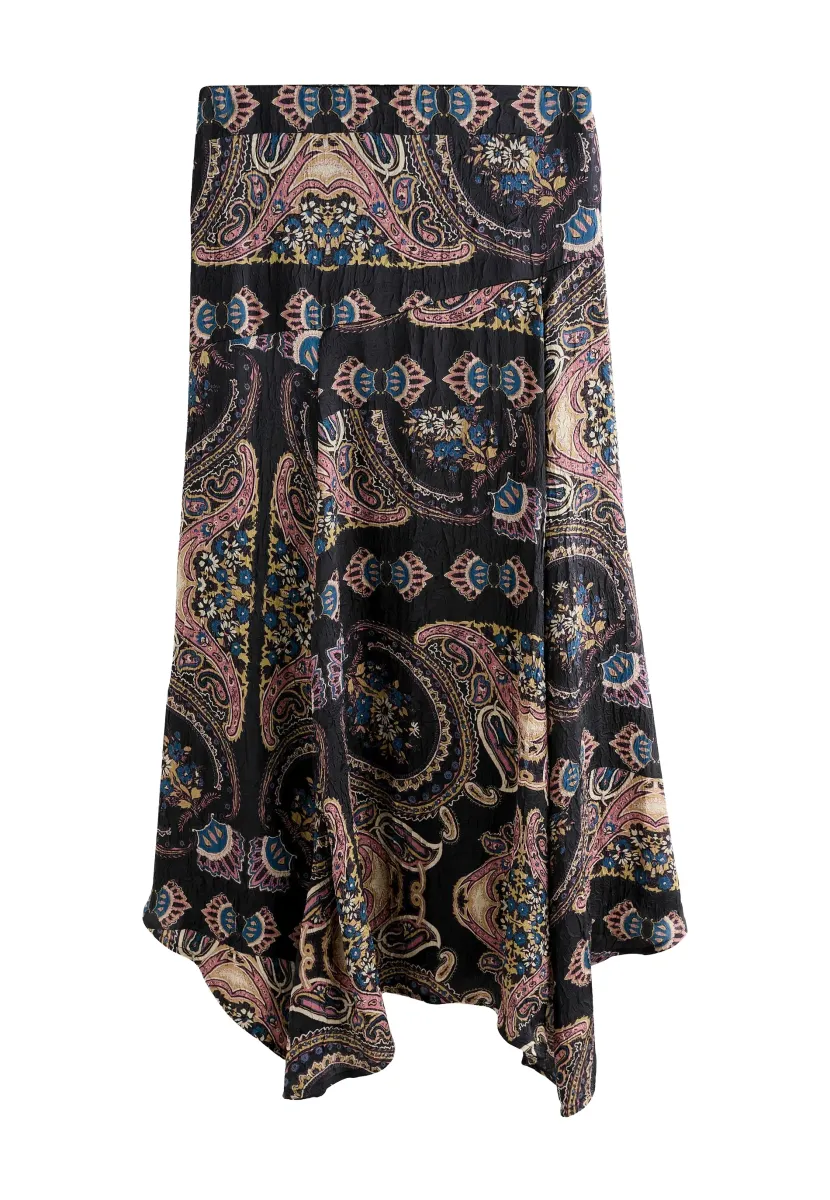 TALL FIT - CRINKLE ASYMETRIC MIDI . - Maxirock - scarf print