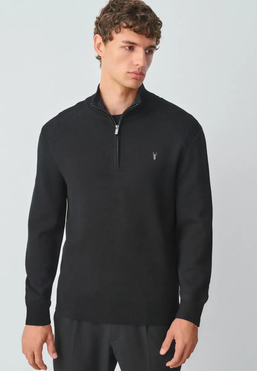 TALL FIT QUARTER ZIP NECK  - Strickpullover - black