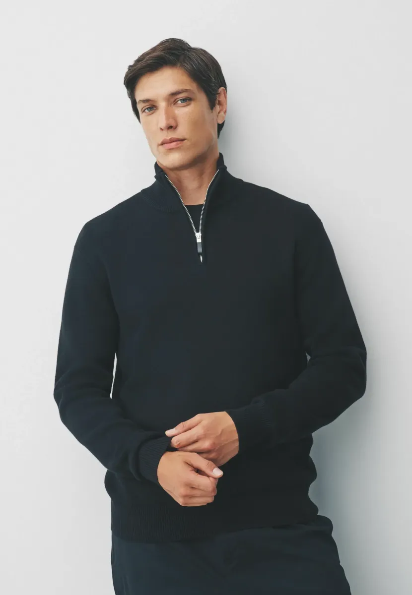 TALL FIT - REGULAR FIT PREMIUM QUARTER ZIP - Strickpullover - black