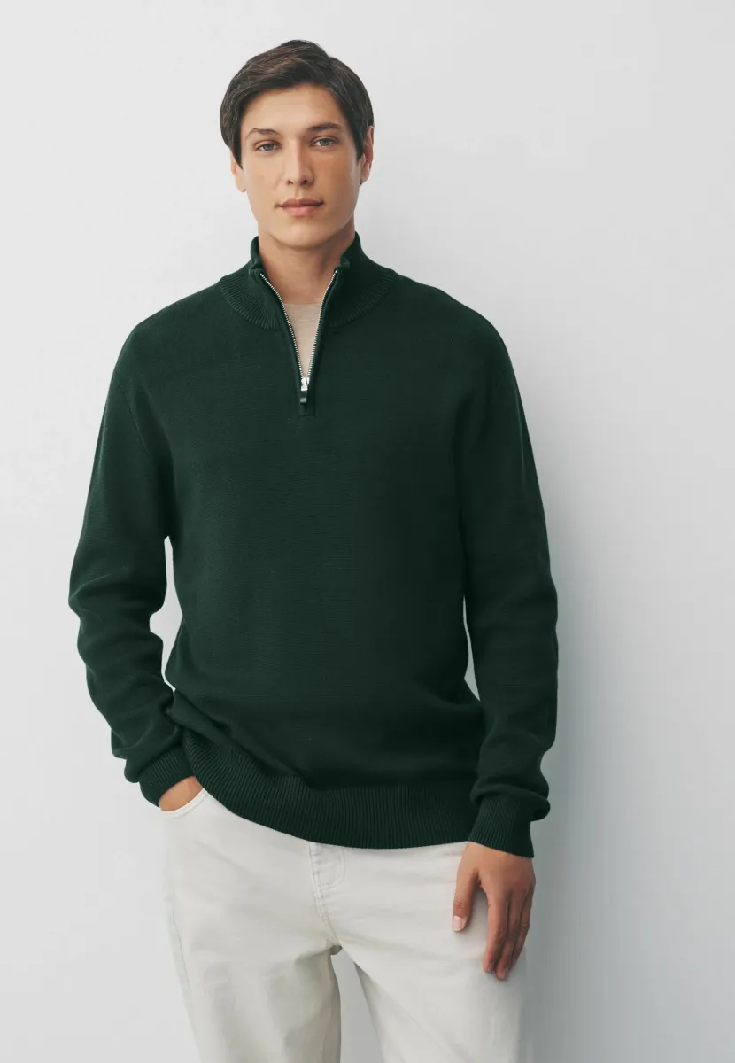 TALL FIT - REGULAR FIT PREMIUM QUARTER ZIP - Strickpullover - dark green