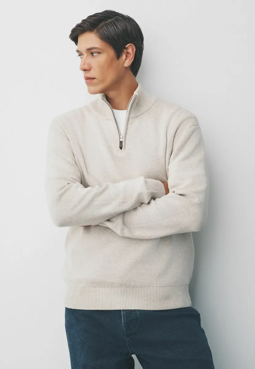 TALL FIT - REGULAR FIT PREMIUM QUARTER ZIP - Strickpullover - oatmeal