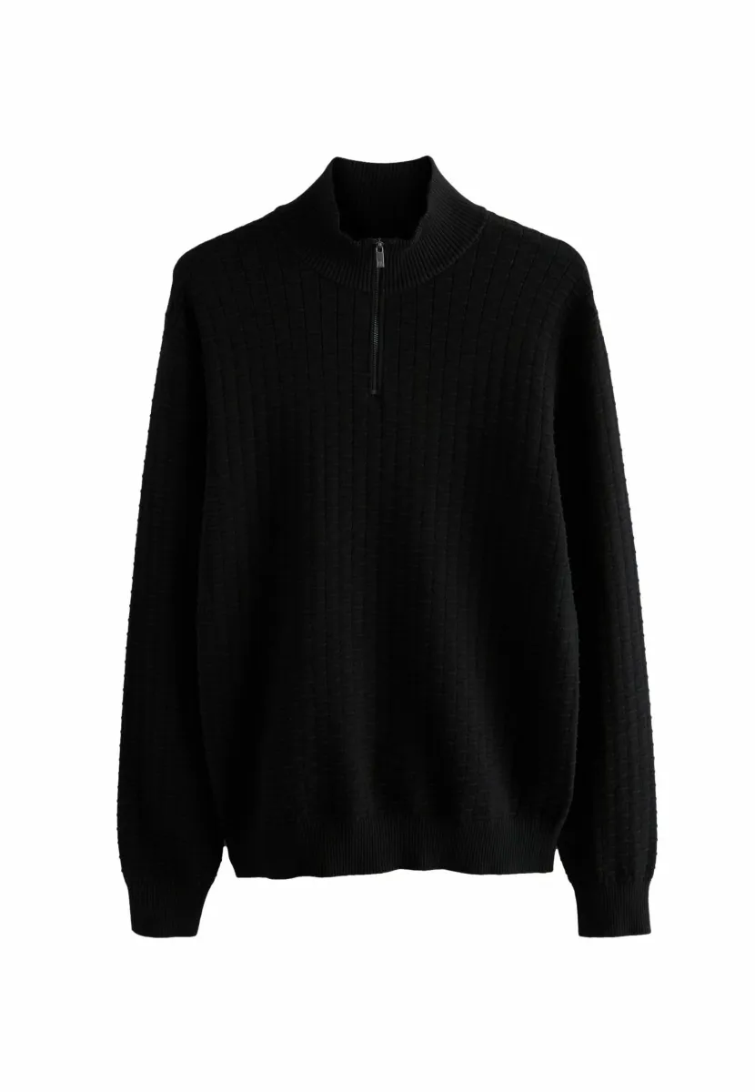 TALL FIT - REGULAR TEXTURED QUARTER ZIP - Strickpullover - black