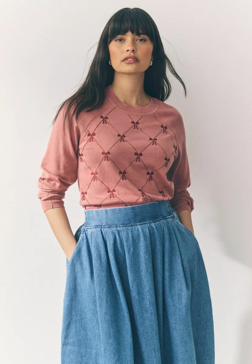 TALL FIT - SOFT TOUCH CREW NECK - Strickpullover - pink blush embroidered bow