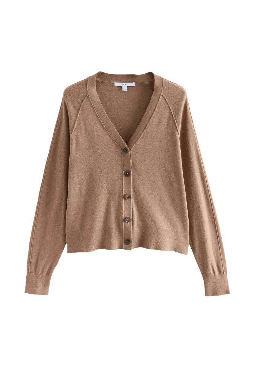 TALL FIT - SOFT TOUCH V-NECK BUTTON UP - Strickjacke - camel brown