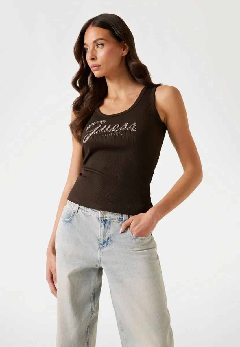 TANK LOGOSTICKEREI - Top - braun