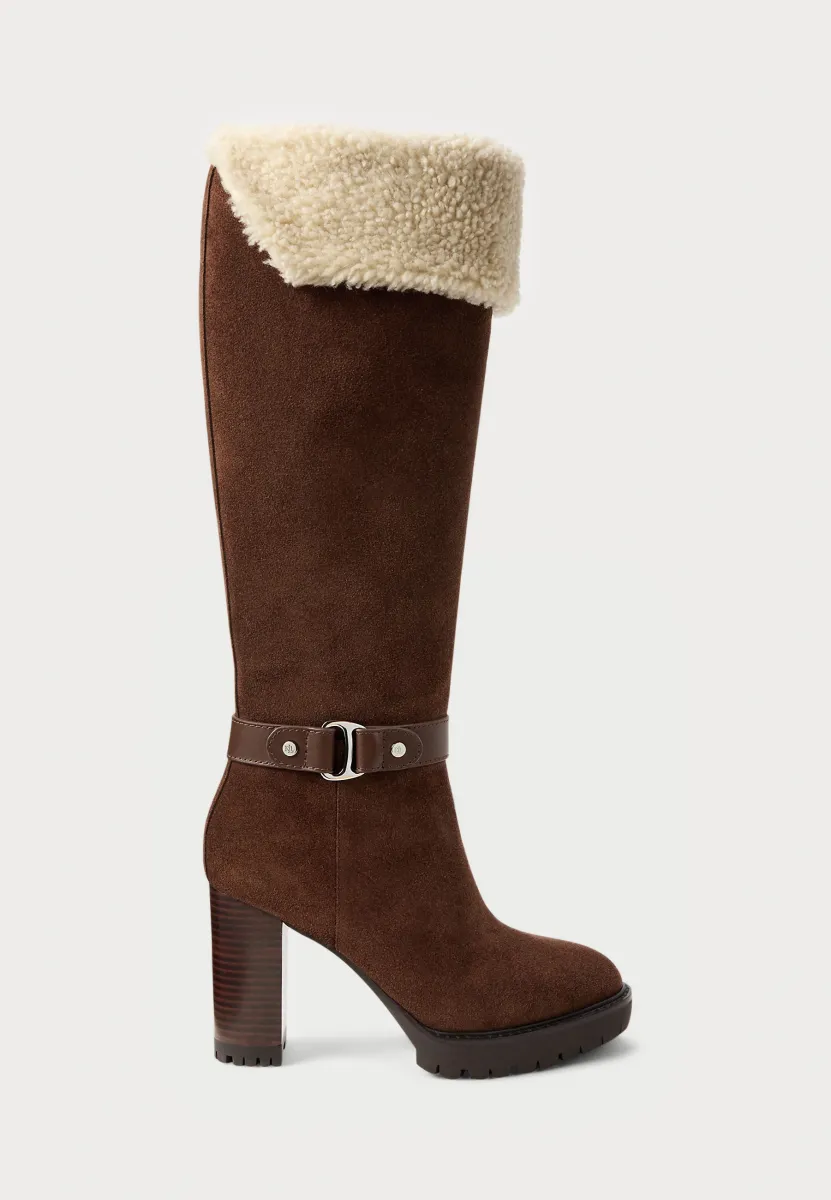 TASHA SUEDE & SHEARLING TALL HEEL BOOT - High Heel Stiefel - dark hickory/beige