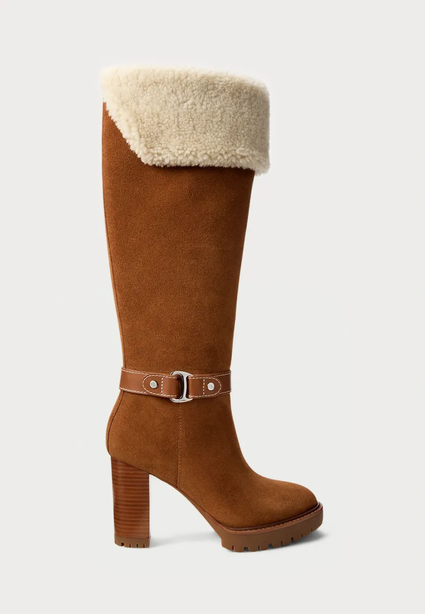 TASHA SUEDE & SHEARLING TALL HEEL BOOT - High Heel Stiefel - lauren tan/natural