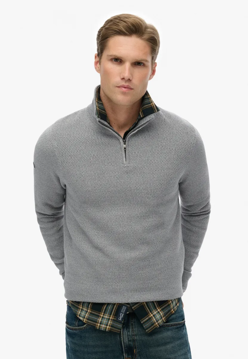 TEXTURE HALF-ZIP  - Strickpullover - light grey