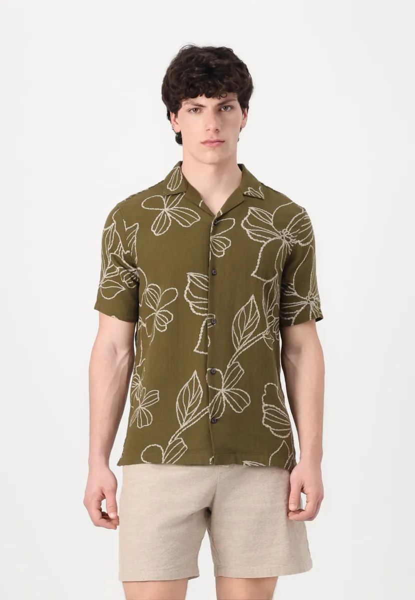 TEXTURE RESORT COLLAR - Hemd - olive