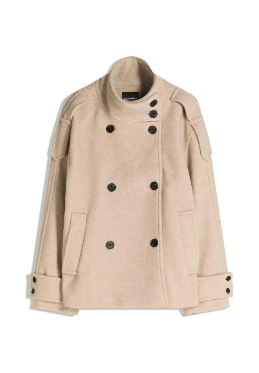TEXTURE WITH FUNNEL COLLAR - Übergangsjacke - beige
