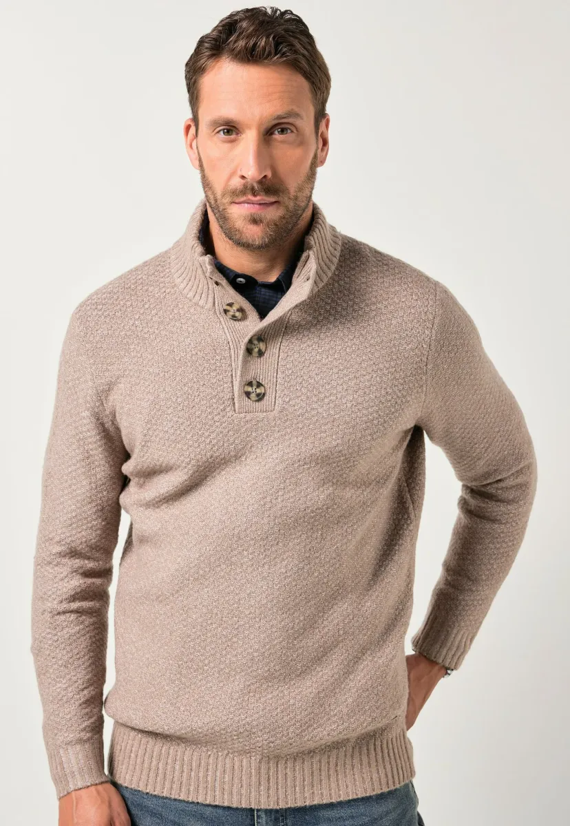 TEXTURED BUTTON COLLAR - Strickpullover - beige
