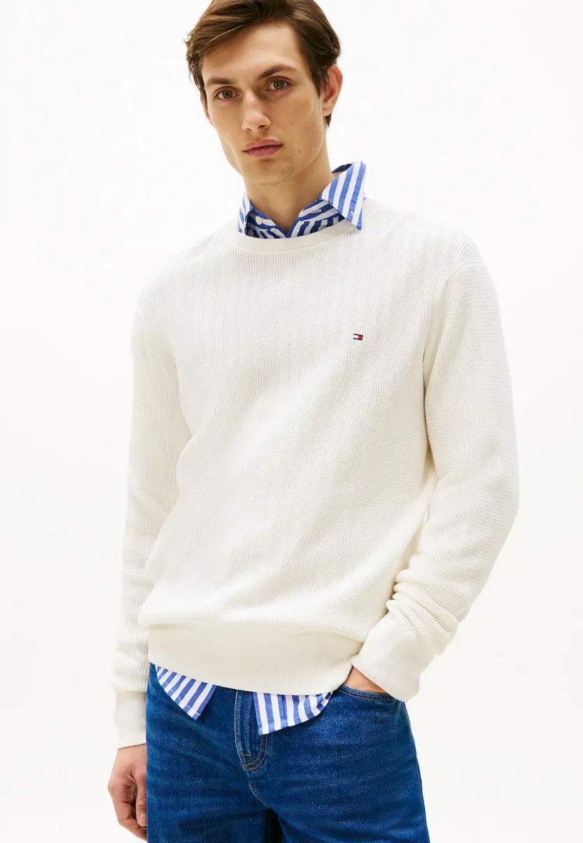 TEXTURED CREW NECK - Strickpullover - ivory petal
