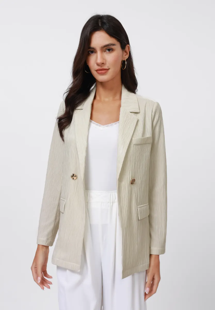 TEXTURED CRINKLED - Blazer - cream