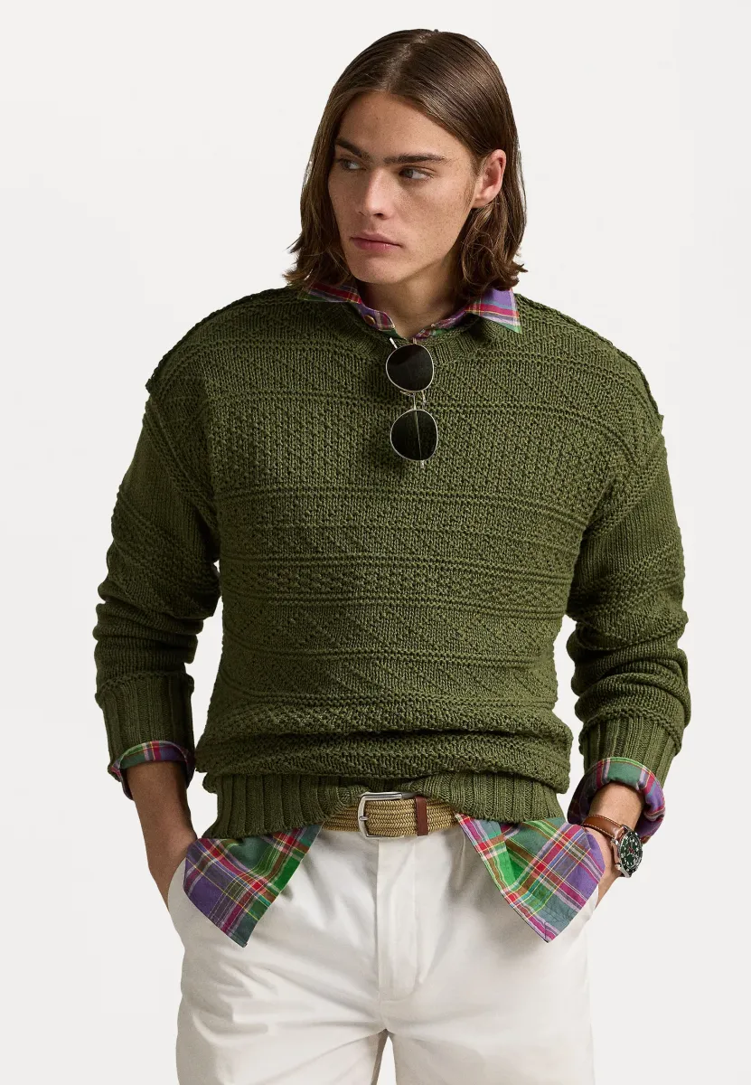 TEXTURED LINEN-COTTON SWEATER - Strickpullover - olive combo
