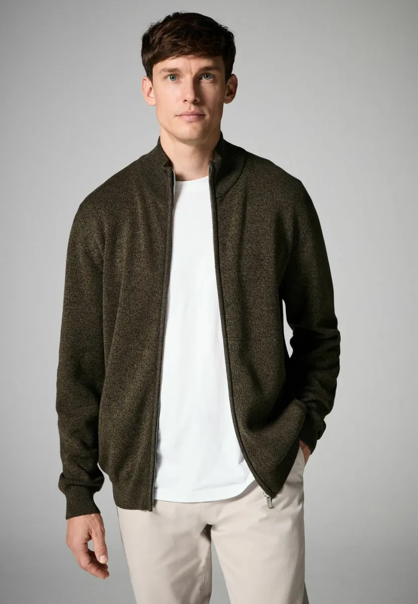 TEXTURED PREMIUM ZIP THROUGH  - Strickjacke - khaki green