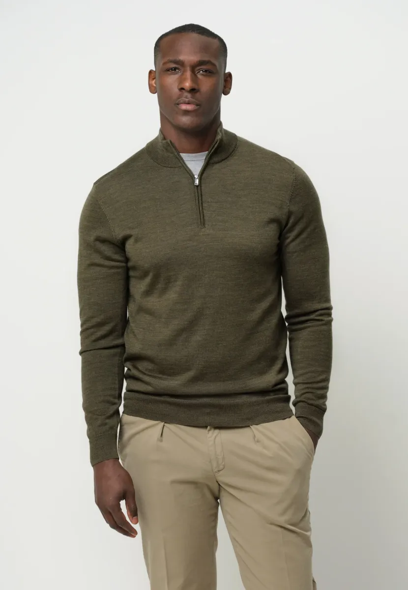 THE MERINO HALF ZIP - Strickpullover - dark green