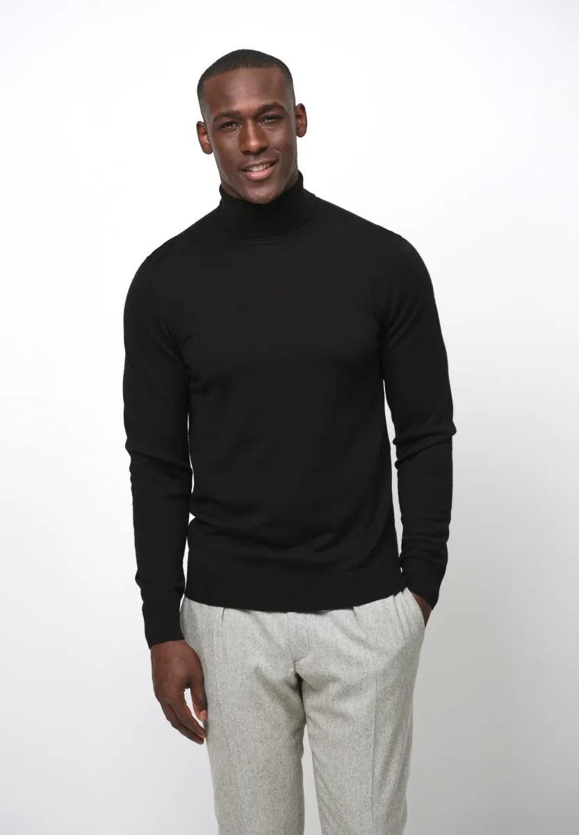 THE MERINO ROLL NECK - Strickpullover - black