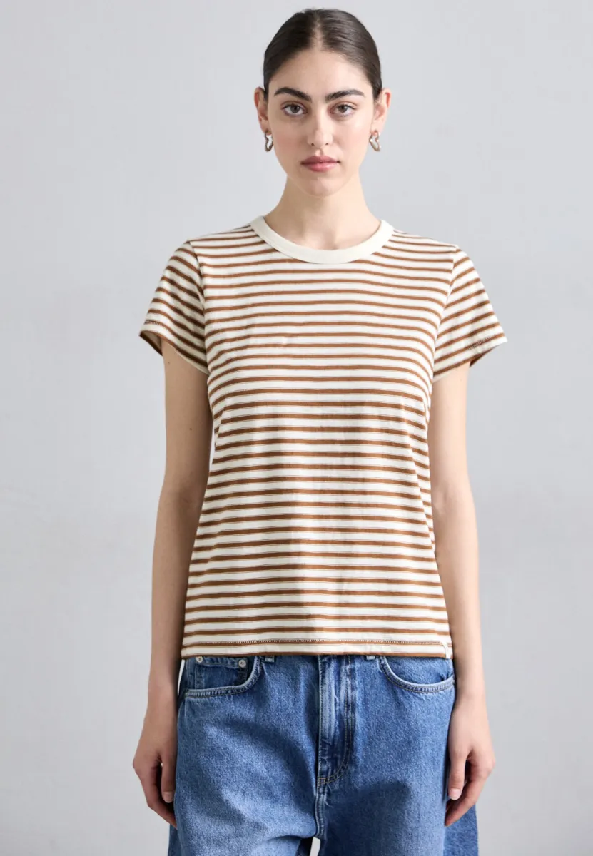 THE SLUB STRIPE TEE - T-Shirt print - light brown