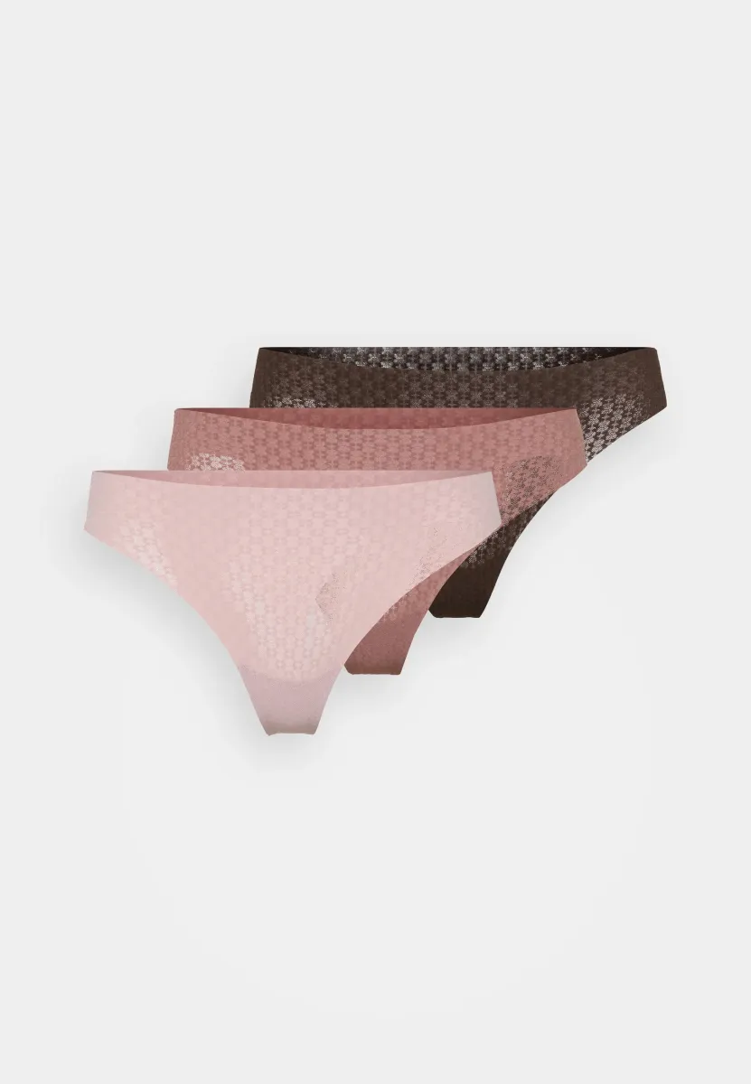 THONG NO SHOW SOLID 3 PACK - String - tourmaline pink/maroon mist/kona brown