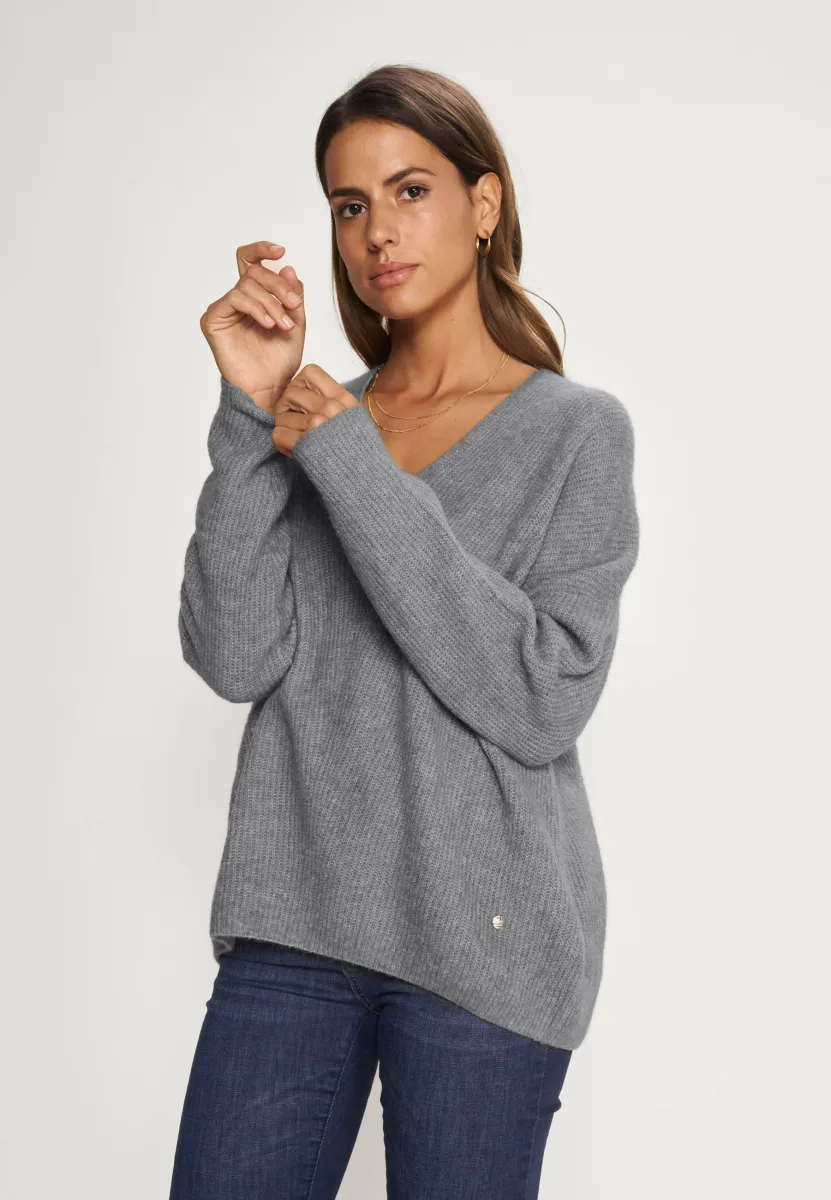 THORA V-NECK - Strickpullover - grey melange