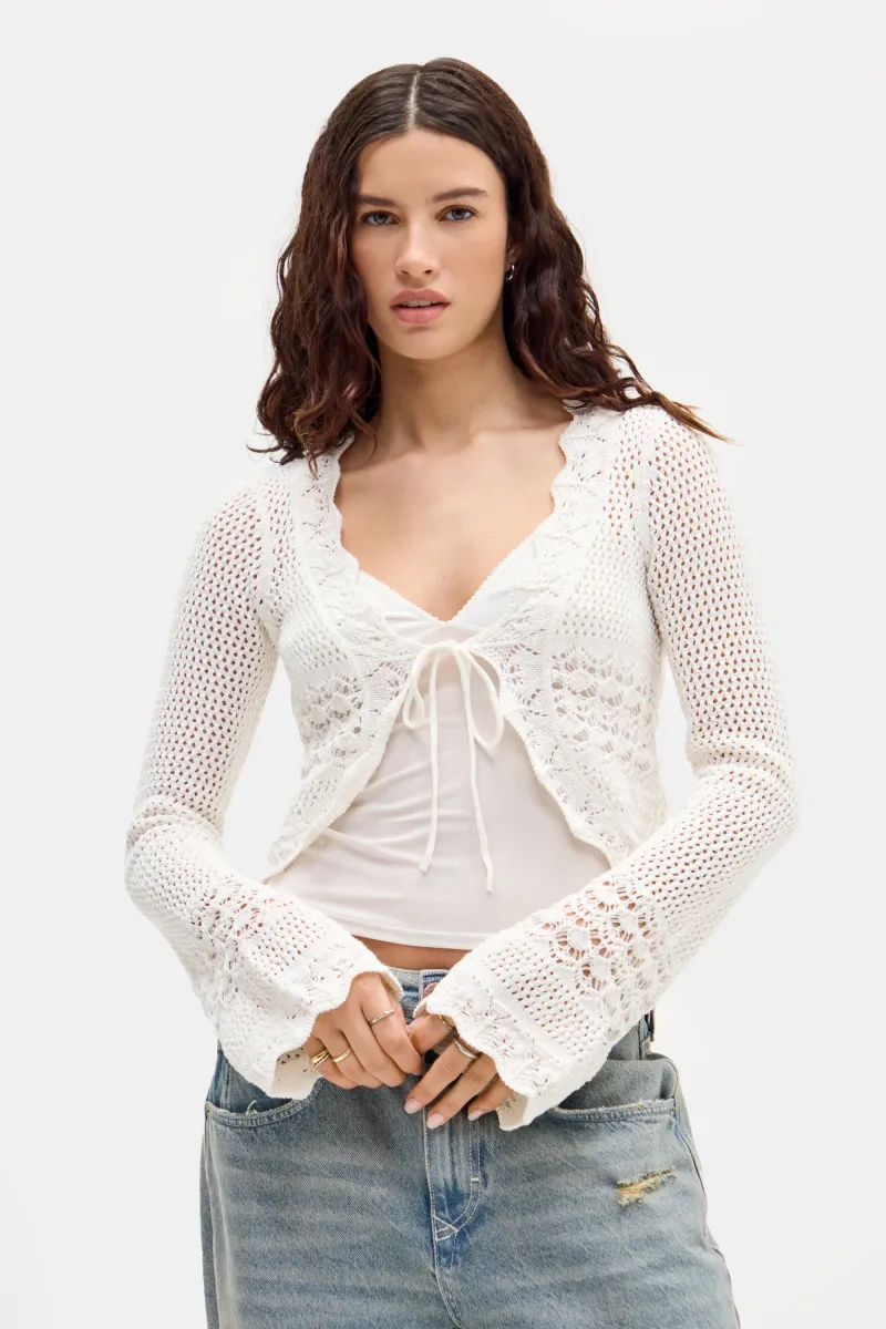 TIE FRONT - Strickjacke - ecru