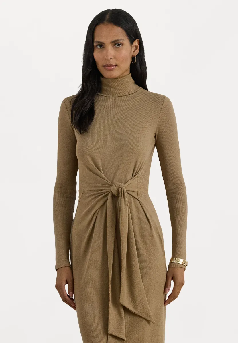 TIE FRONT TURTLENECK DRESS - Etuikleid - classic camel