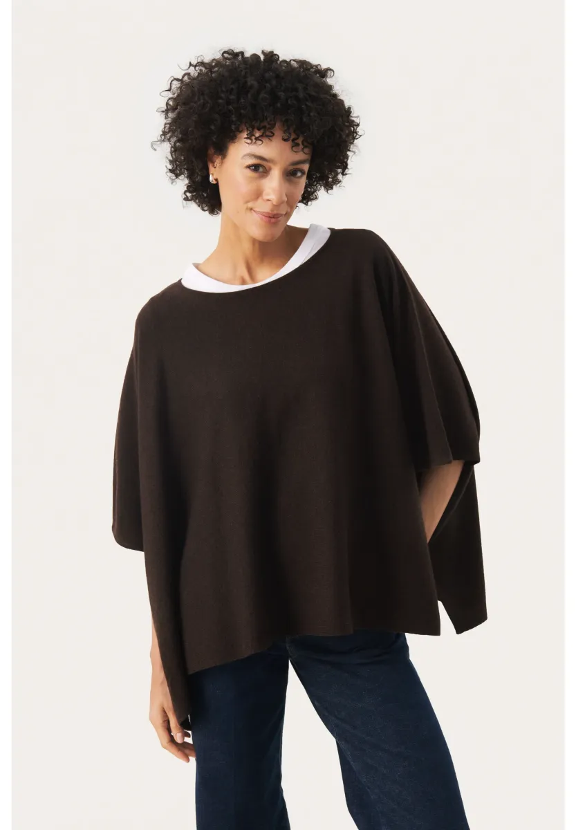 TILANNA PONCHO CAPE - Langarmshirt - chocolate torte melange