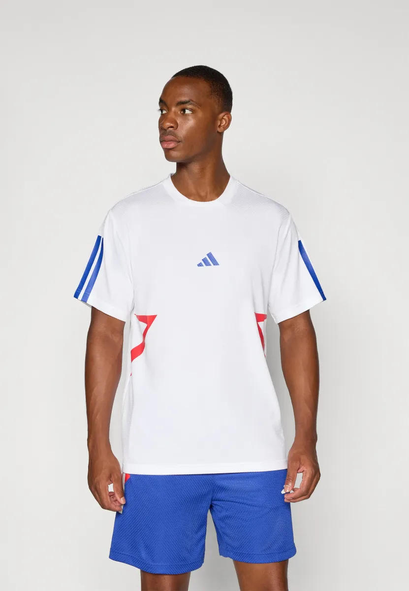 TIRO TEE - T-Shirt print - white/pure ruby/semi lucid blue