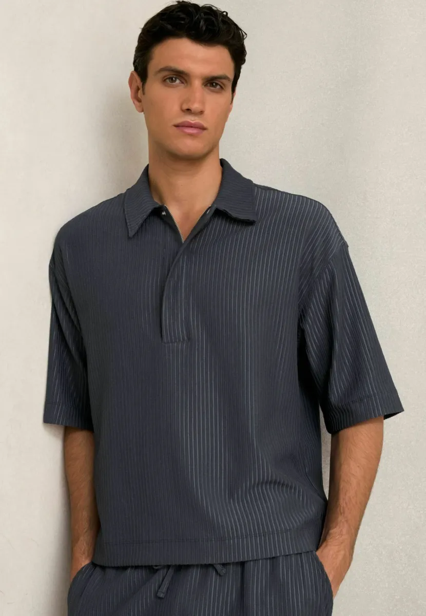 TOBI TEXTURED STRIPE - Poloshirt - petrol blue