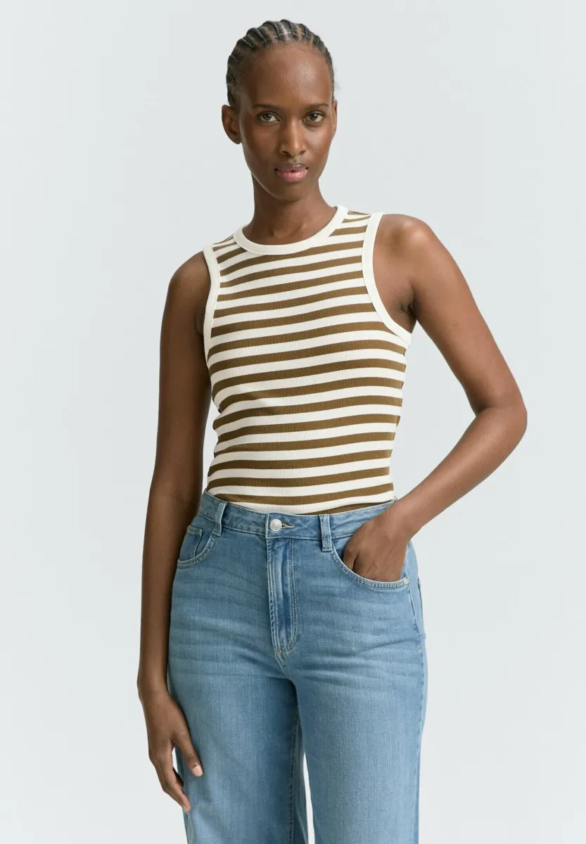 Top - olive white stripe