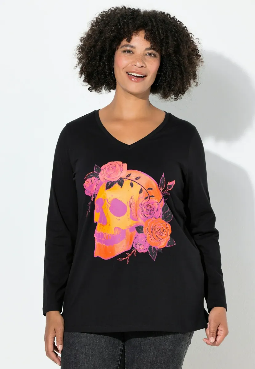 TOTENKOPF MIT ROSEN, LANGARM - Langarmshirt - black