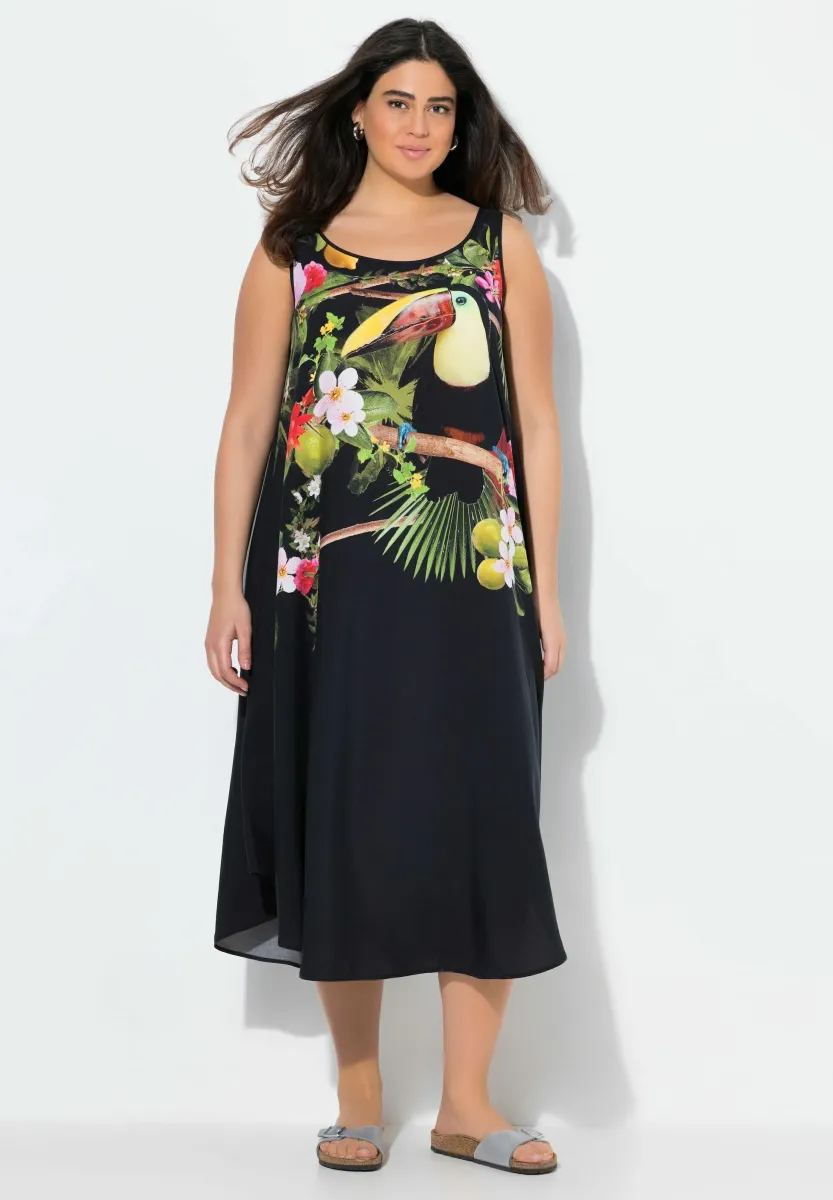 TOUCAN MOTIF SLEEVELESS A LINE - Freizeitkleid - black