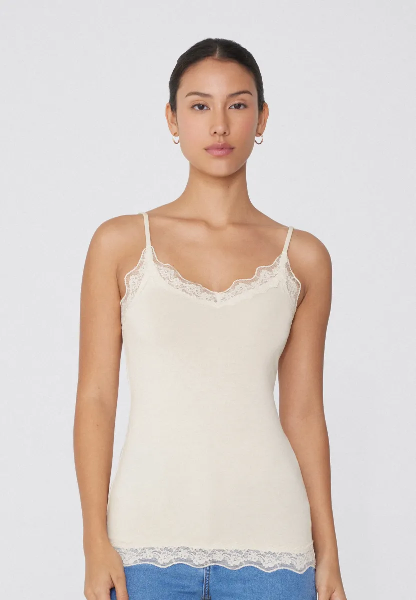 TRÄGER MIT SPITZEN-EINSATZ - Top - crema di latte