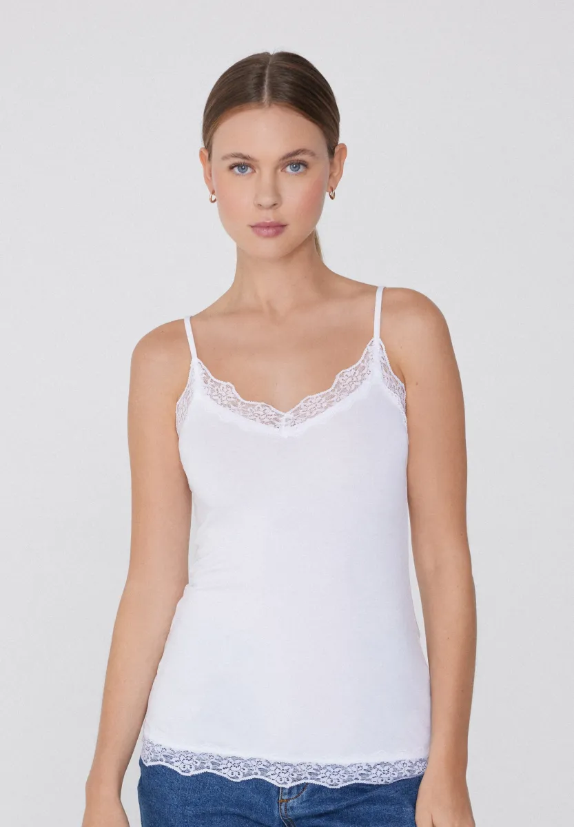 TRÄGER MIT SPITZEN-EINSATZ - Top - White