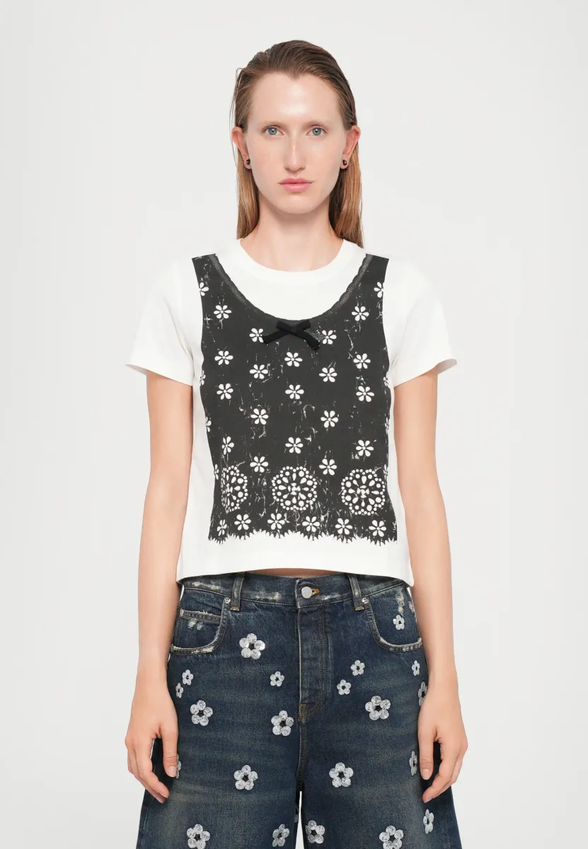 TROMPE LOEIL EYELET SLIM TEE - T-Shirt print - white