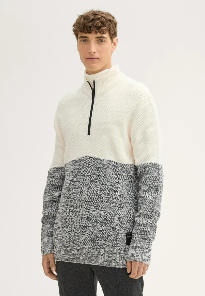 TROYER - Strickpullover - white base mouline color block