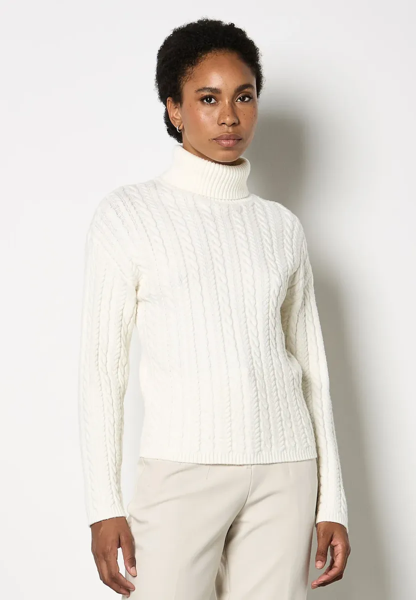 TURTLE NECK CABLE FRONT  - Strickpullover - cream