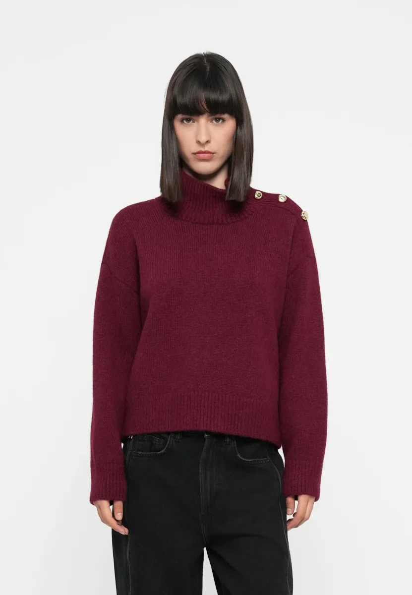 TURTLENECK WITH BAUBLE BUTTONS - Strickpullover - dark red