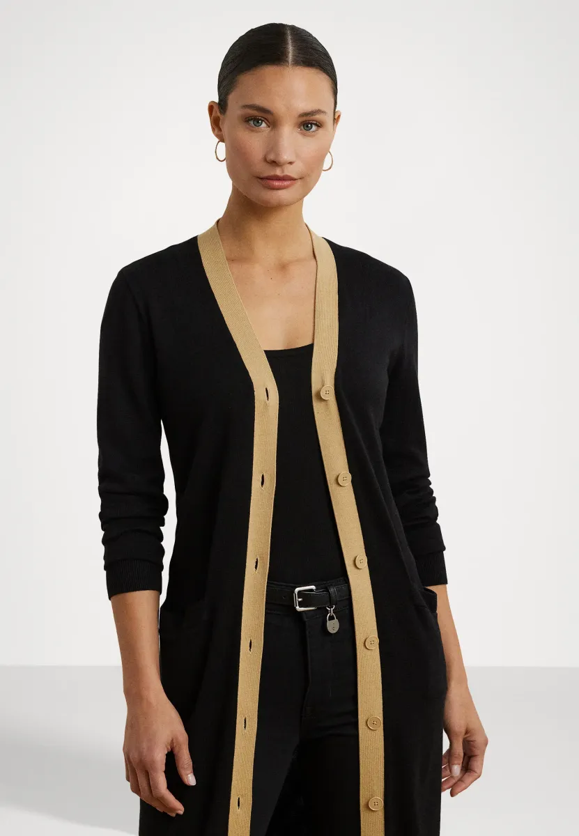 Two Tone Cotton Blend Cardigan - Strickjacke - black/birch tan