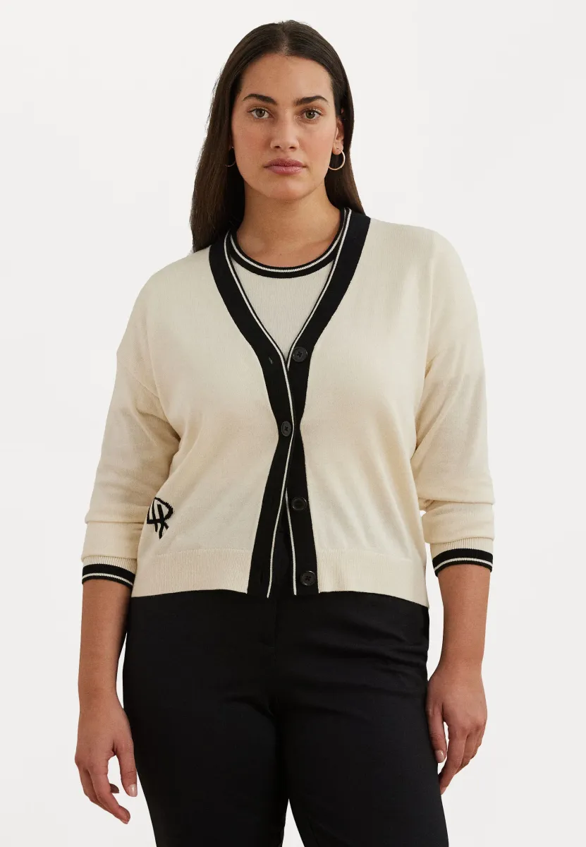 TWO-TONE COTTON-BLEND CARDIGAN - Strickjacke - mascarpone cream/black